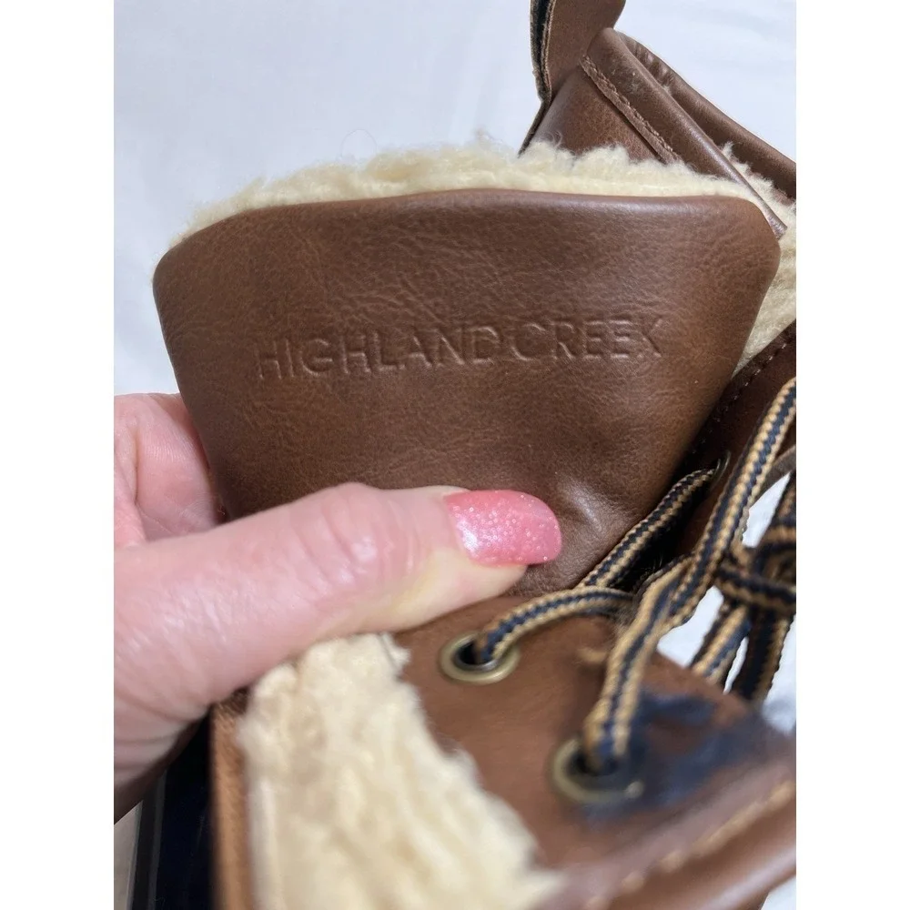 Highland Creek Kids Duck Boots Size 3 Brown/Navy Sherpa Lined Winter Rain Boots